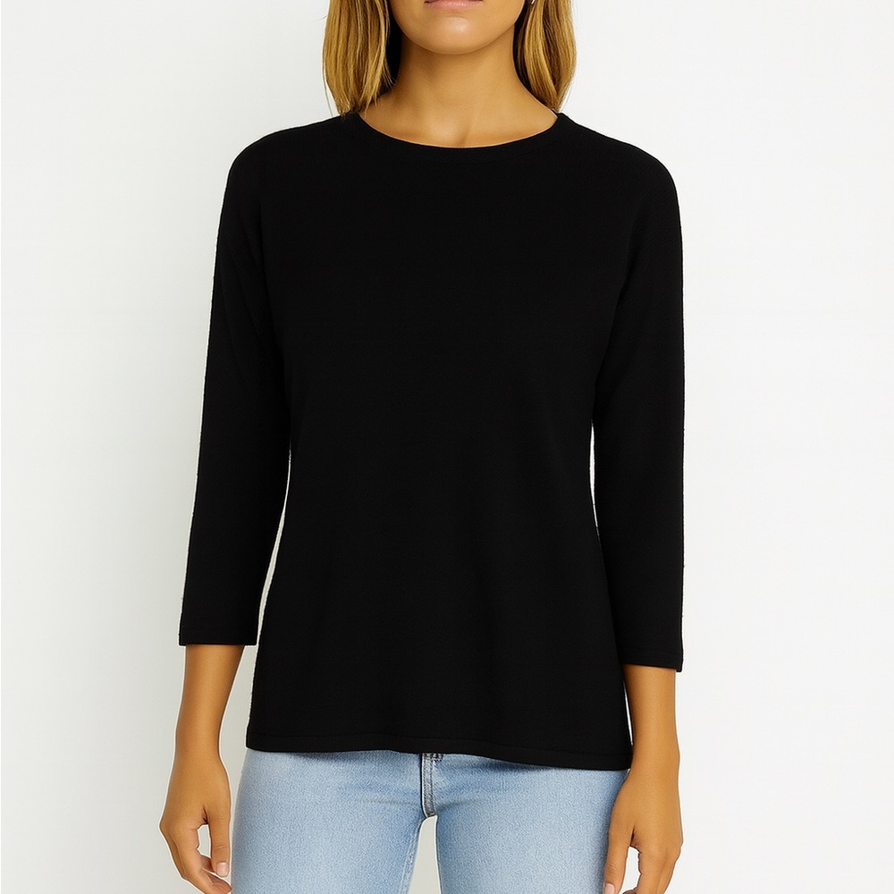 Ann Taylor Black 3/4 Sleeve Viscose Blend Top, S